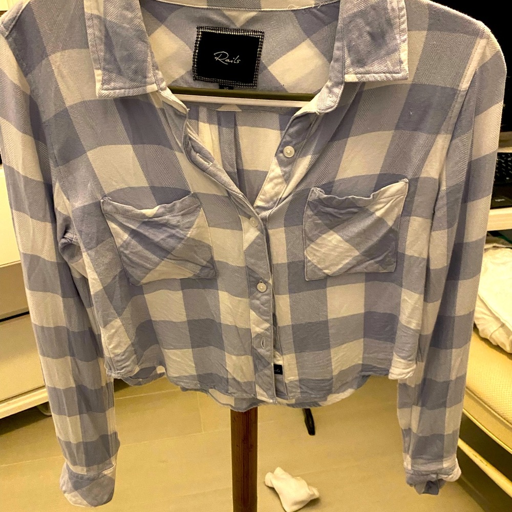 xs rails white/ light blue checkered shirt - new